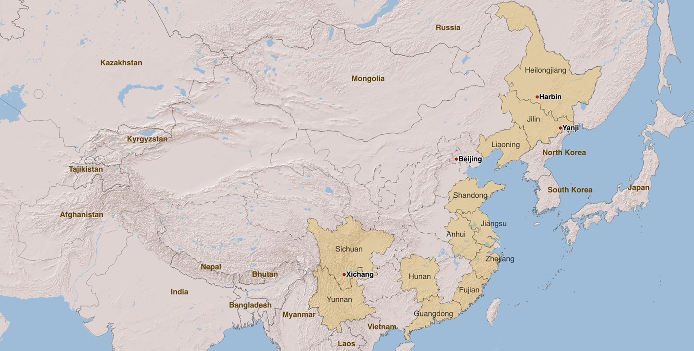  The People’s Republic of China and neighboring countries, highlighting areas discussed in this article.